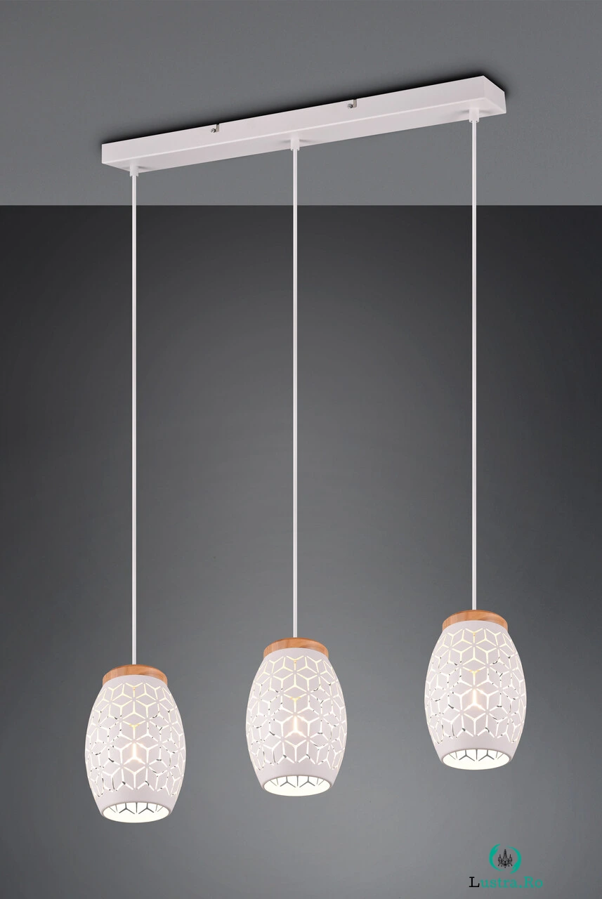 Lustra Bidar, RL, 71x15x150 cm, 28W, 3x E27, metal, alb mat/natur la 310.00 lei ron