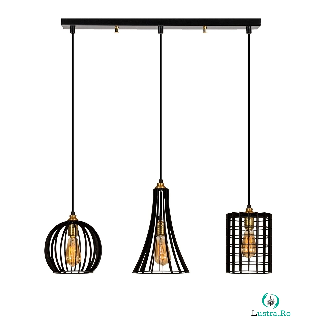 Lustra Fellini MR - 934, Opviq, 70 x 23 x 130 cm, 3 x E27, 100W, negru la 601.00 lei ron