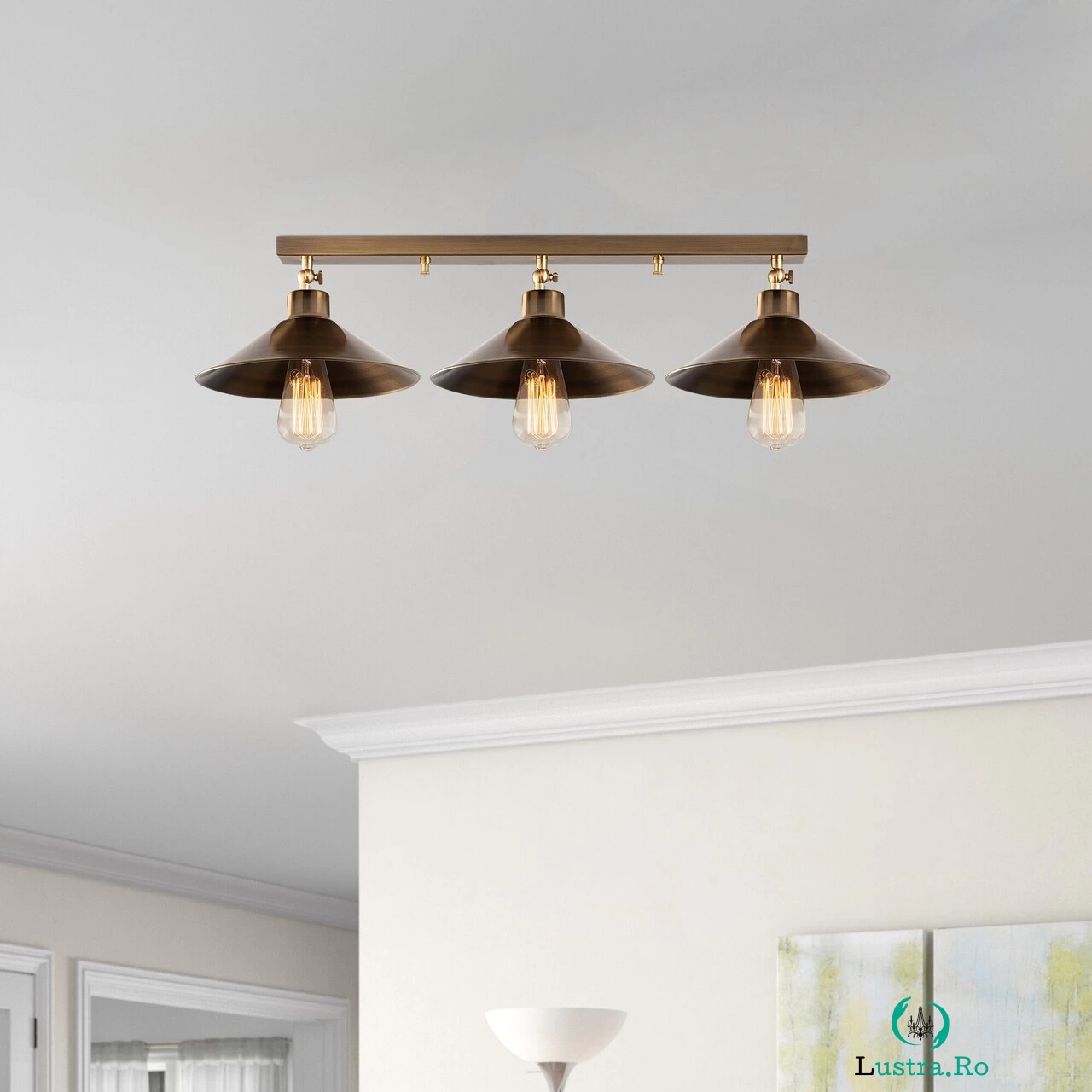 Lustra, Berceste - N-661, Alby, 80 x 24 x 17 cm, 3 x E27, 40W, aramiu antic la 491.00 lei ron