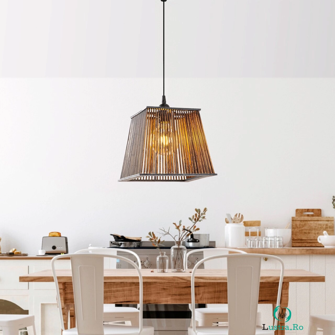 Lustra, FullHouse, 390FLH2186, Lemn, Maro antichizat la 144.00 lei ron